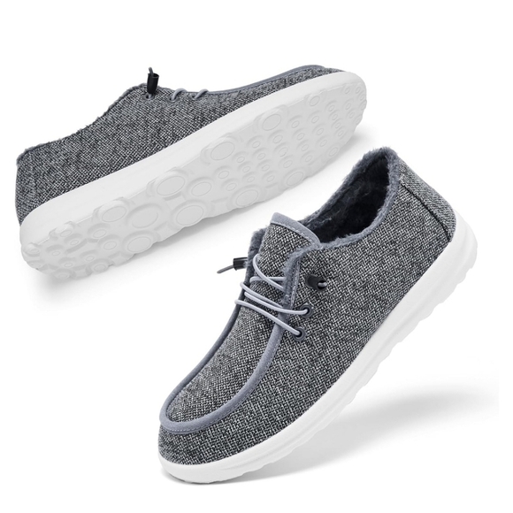 Casual Lightweight Grey Loafers with Fur Lining - Picture 3 of 4